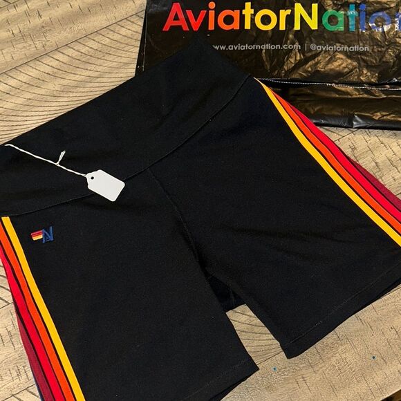 Aviator 🧑‍✈️ Nation Made in USA 🇺🇸 5 Stripe Performance 🏃 🧘 Shorts 🩳 NWT - Picture 1 of 17